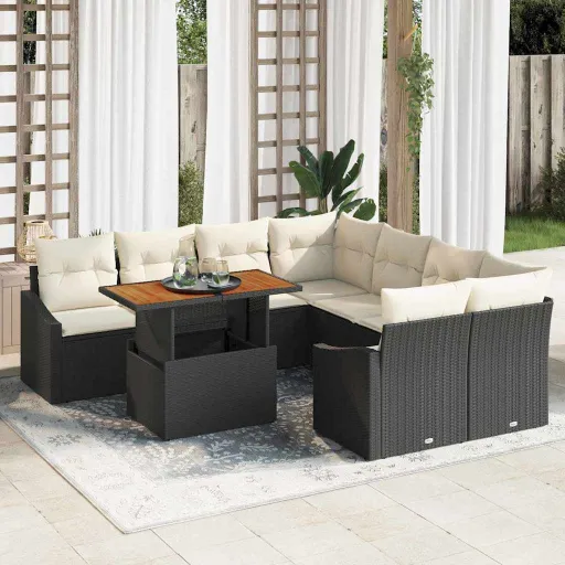 Conjunto de Comedor de Jardín Negro y Crema 100 x 55 x 73 cm