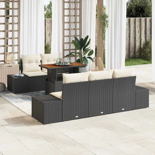 Conjunto de Comedor de Jardín Con Cojín   Negro y Crema (6 pcs)
