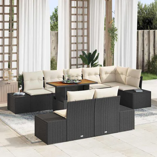 Conjunto de Comedor de Jardín Con Cojín   Negro y Crema (9 pcs)