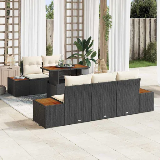 Conjunto de Comedor de Jardín Con Cojín   Negro y Beige (6 pcs)