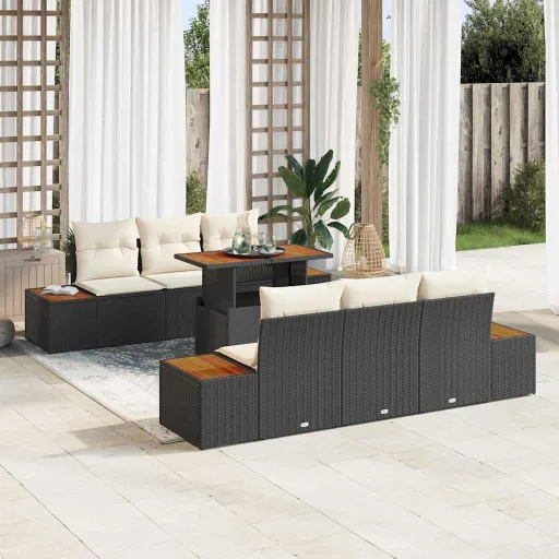 Conjunto de Comedor de Jardín Con Cojín   Negro y Beige (7 pcs)