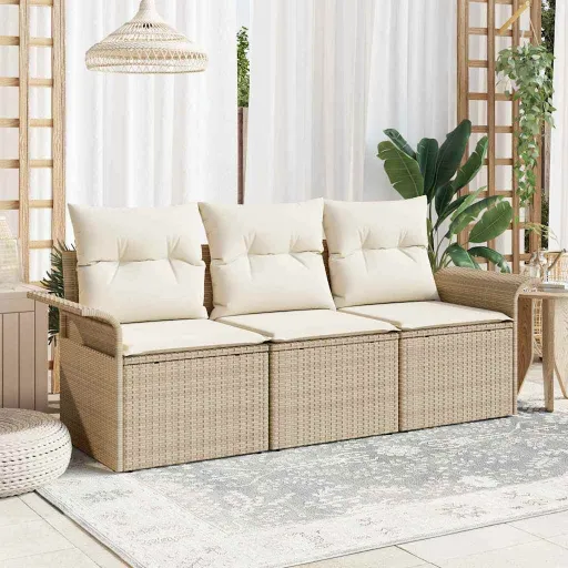 Conjunto de Sofá de Jardín Con Cojín   Beige Poliratán (3 pcs)