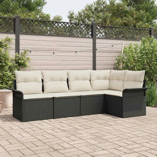 Conjunto de Sofá de Jardín   Negro Ratán Sintético (5 pcs)