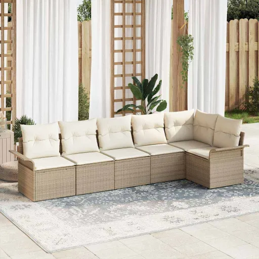 Conjunto de Sofá de Jardín Con Cojín   Beige Poliratán (6 pcs)