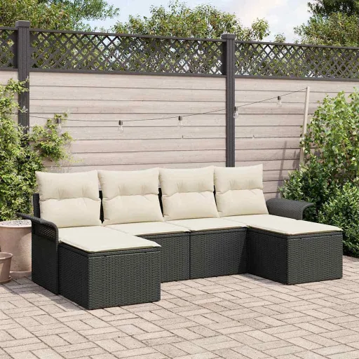 Conjunto de Sofá de Jardín   Negro Ratán Sintético (6 pcs)