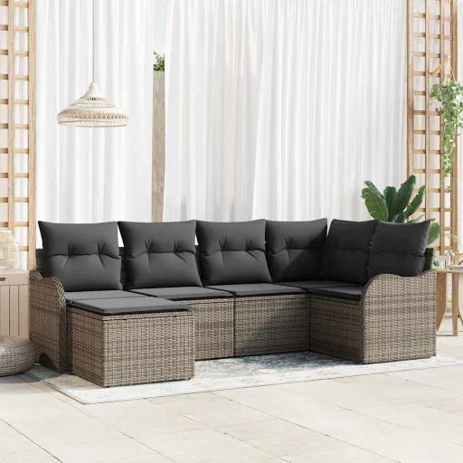 Conjunto de Sofá de Jardín Con Cojín   Gris Poliratán (6 pcs)