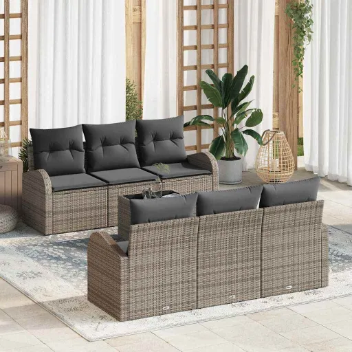 Conjunto de Sofá de Jardín   Gris Ratán Sintético (7 pcs)