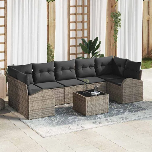 Conjunto de Sofá de Jardín   Gris Ratán Sintético (8 pcs)