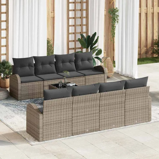 Conjunto de Sofá de Jardín   Gris Ratán Sintético (9 pcs)