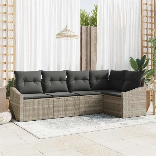Conjunto de Sofás de Jardín   Gris Claro Ratán Sintético (5 pcs)