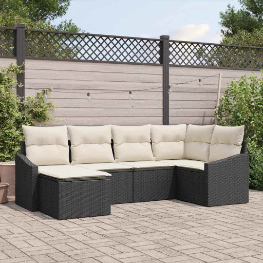 Conjunto de Comedor de Jardín Con Cojín   Negro y Crema (6 pcs)