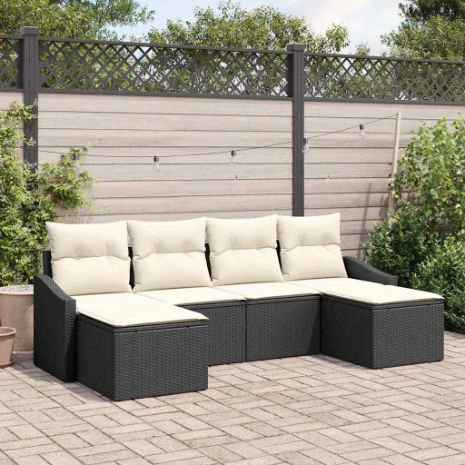 Conjunto de Comedor de Jardín Con Cojín   Negro y Crema (6 pcs)