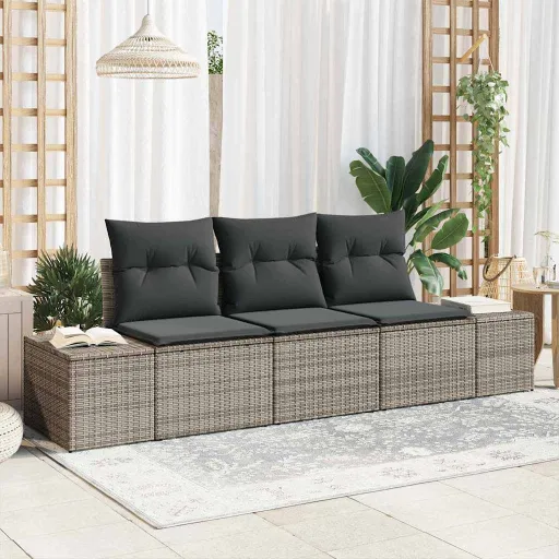 Conjunto de Sofás de Jardín   Gris Ratán Sintético (3 pcs)