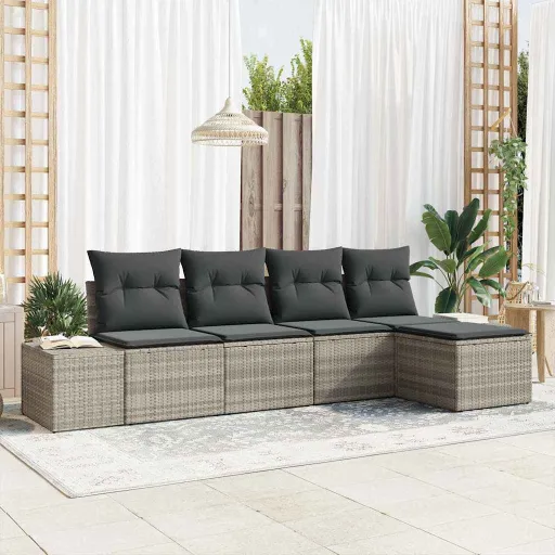 Conjunto de Sofá de Jardín   Gris Claro Ratán Sintético (5 pcs)