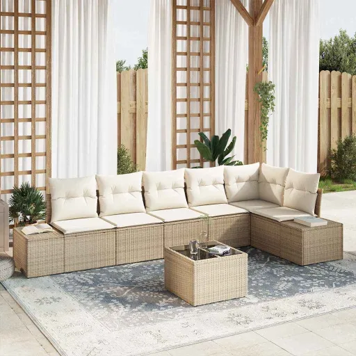 Conjunto de Sofás de Jardín Beige y Crema Ratán Sintético