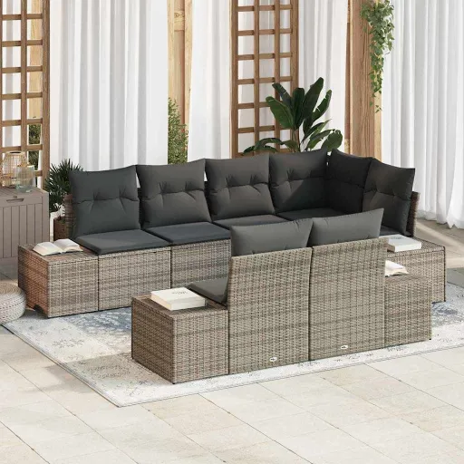 Conjunto de Sofás de Jardín   Gris Ratán Sintético (7 pcs)