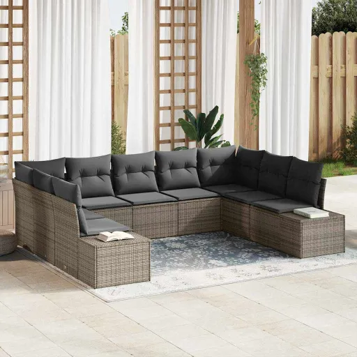 Conjunto de Sofás de Jardín   Gris Ratán Sintético (9 pcs)