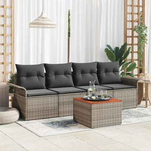Conjunto de Sofás de Jardín   Gris Ratán Sintético (5 pcs)