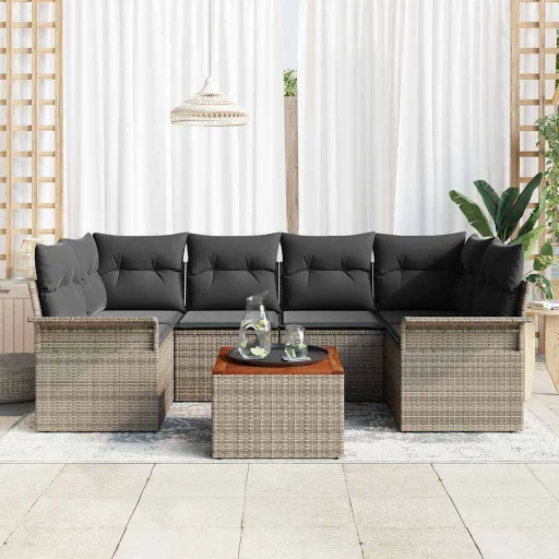 Conjunto de Sofás de Jardín   Gris Ratán Sintético (7 pcs)
