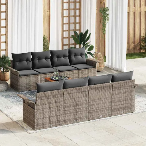Conjunto de Sofás de Jardín   Gris Ratán Sintético (9 pcs)