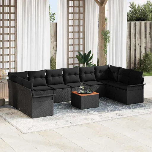 Conjunto de Sofás de Jardín   Negro Ratán Sintético (11 pcs)