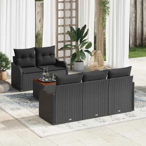 Conjunto de Sofás de Jardín   Negro Ratán Sintético (6 pcs)
