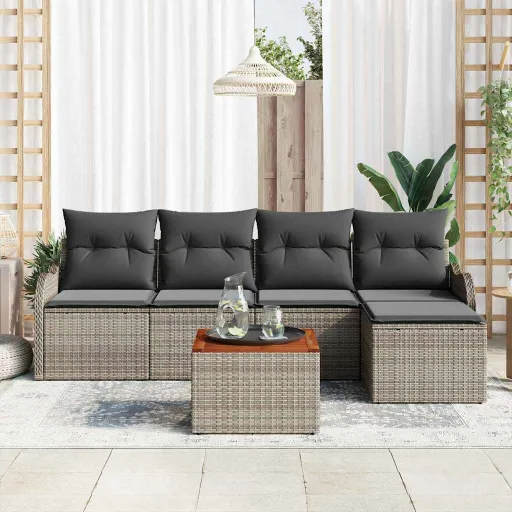 Conjunto de Sofás de Jardín   Gris Ratán Sintético (6 pcs)