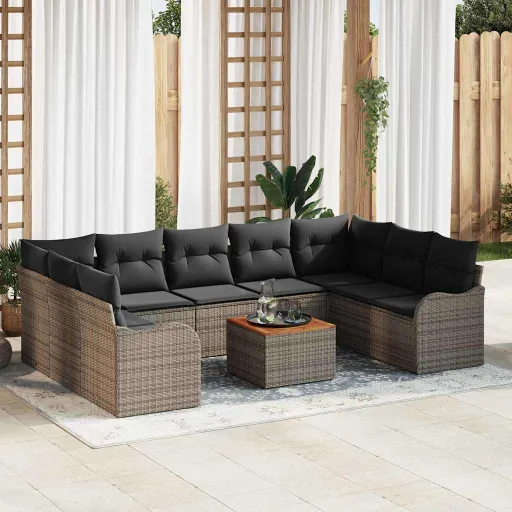 Conjunto de Sofás de Jardín   Gris Ratán Sintético (10 pcs)