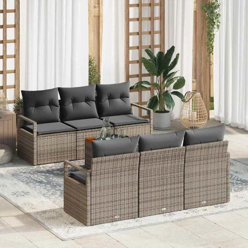 Conjunto de Sofás de Jardín   Gris Ratán Sintético (7 pcs)