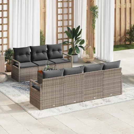 Conjunto de Sofás de Jardín   Gris Ratán Sintético (8 pcs)
