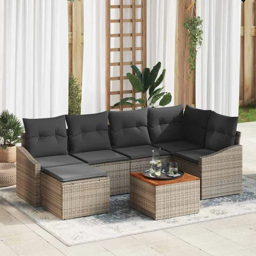 Conjunto de Sofás de Jardín   Gris Ratán Sintético (7 pcs)
