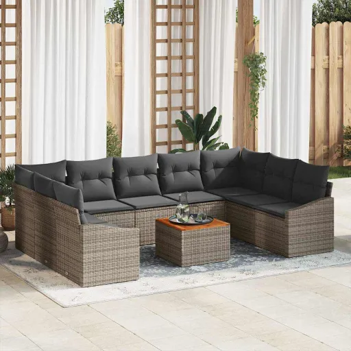 Conjunto de Sofás de Jardín   Gris Ratán Sintético (10 pcs)