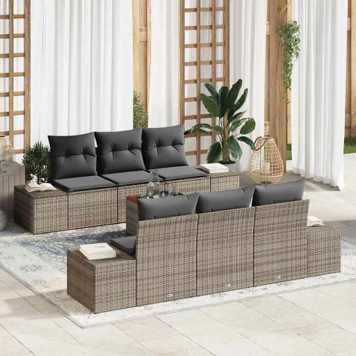 Conjunto de Sofás de Jardín   Gris Ratán Sintético (7 pcs)