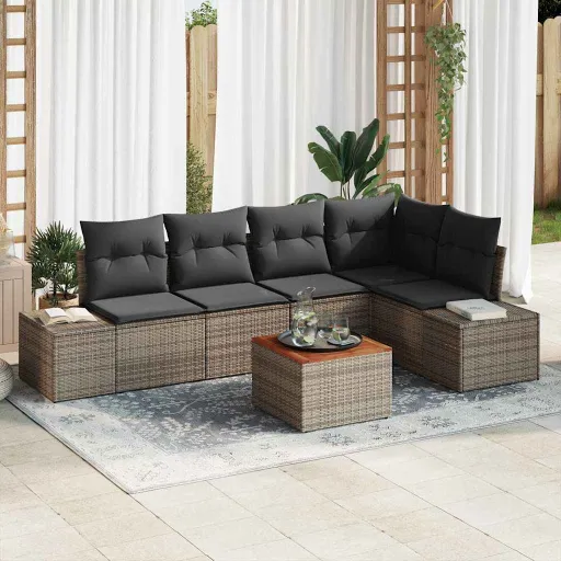 Conjunto de Sofás de Jardín   Gris Ratán Sintético (6 pcs)