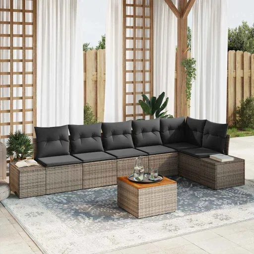 Conjunto de Sofás de Jardín   Gris Ratán Sintético (7 pcs)