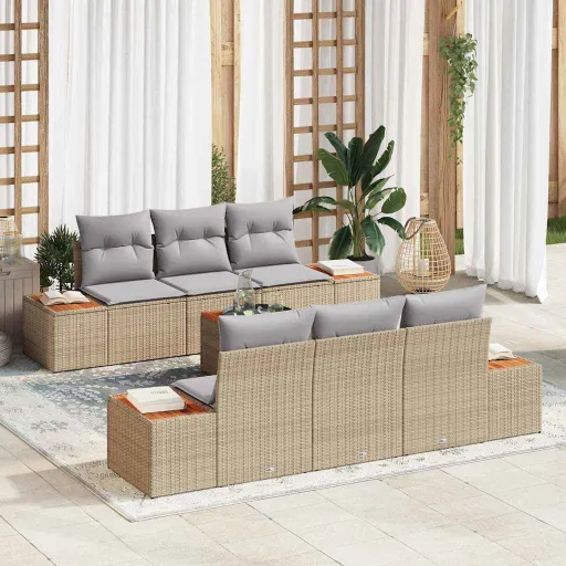 Conjunto de Sofá de Jardín Con Cojín   Beige Poliratán (7 pcs)