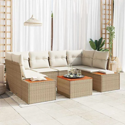 Conjunto de Sofá de Jardín Con Cojín   Beige Poliratán (6 pcs)