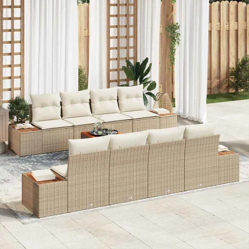 Conjunto de Sofá de Jardín Con Cojín   Beige Poliratán (9 pcs)