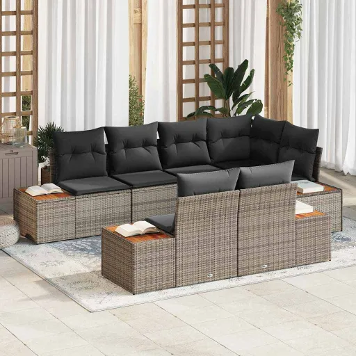 Conjunto de Sofás de Jardín   Gris Ratán Sintético (7 pcs)