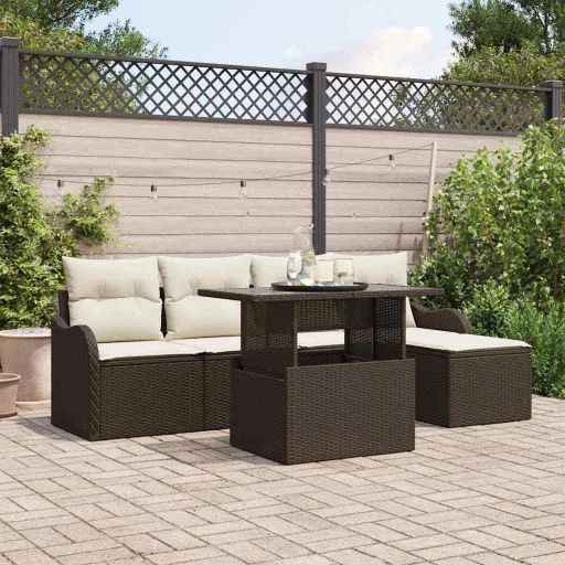 Conjunto de Sofás de Jardín   Marrón Ratán Sintético (6 pcs)
