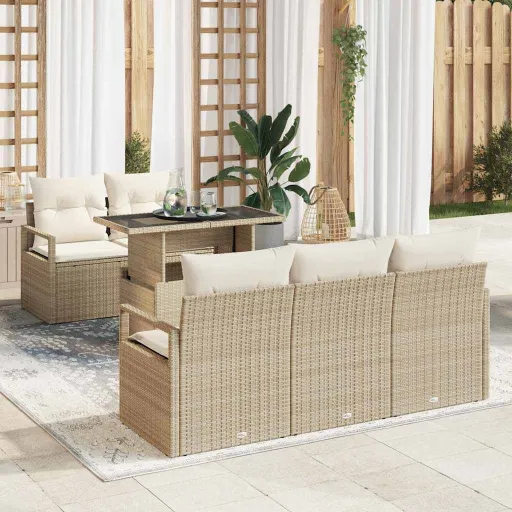Conjunto de Sofá de Jardín Con Cojín   Beige Poliratán (6 pcs)
