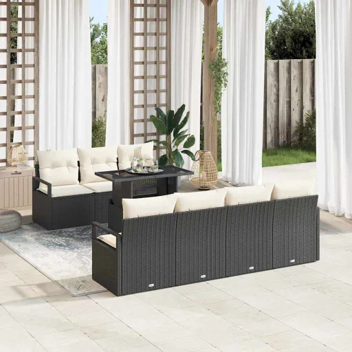 Conjunto de Sofá de Jardín   Negro Poliratán (8 pcs)