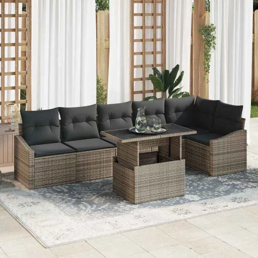Conjunto de Sofá de Jardín Con Cojín Con Almohada   Gris (7 pcs)