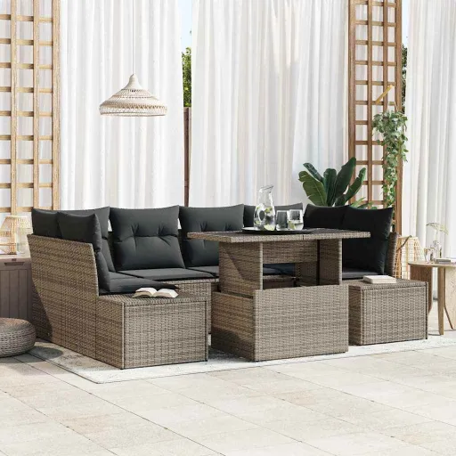 Conjunto de Sofá de Jardín Con Cojín   Gris (7 pcs)