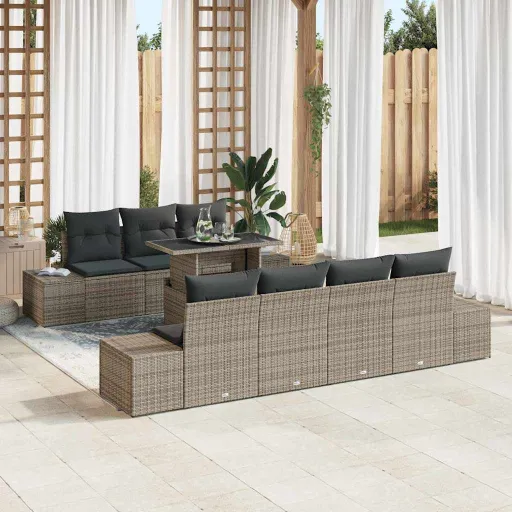 Conjunto de Sofá de Jardín Con Cojín   Gris (8 pcs)
