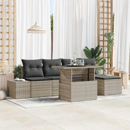 Conjunto de Sofá de Jardín   Gris Claro Poliratán (6 pcs)