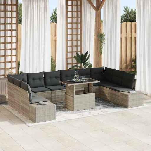 Conjunto de Sofá de Jardín   Gris Claro Poliratán (11 pcs)