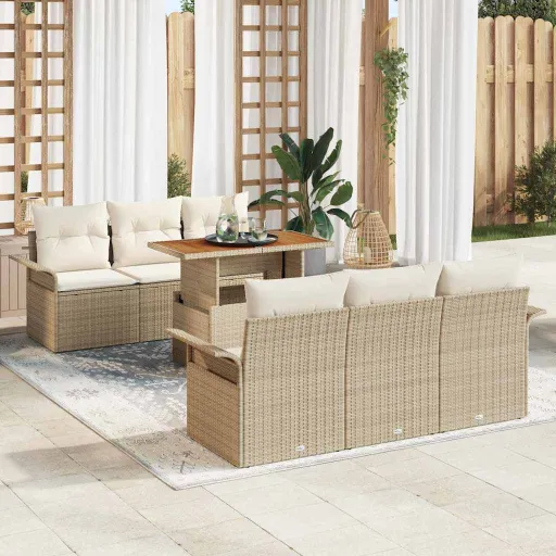 Conjunto de Sofá de Jardín   Beige Poliratán (7 pcs)