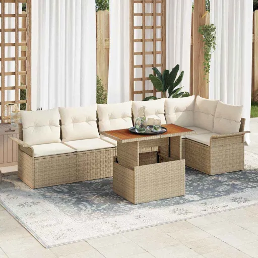 Conjunto de Sofá de Jardín   Beige Poliratán (7 pcs)