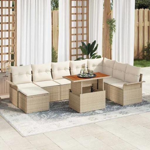 Conjunto de Sofá de Jardín   Beige Poliratán (9 pcs)